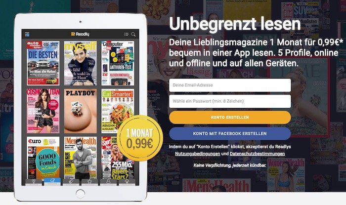 1 Monat Readly Magazin Flatrate für nur 0,99€ testen (statt 10€)