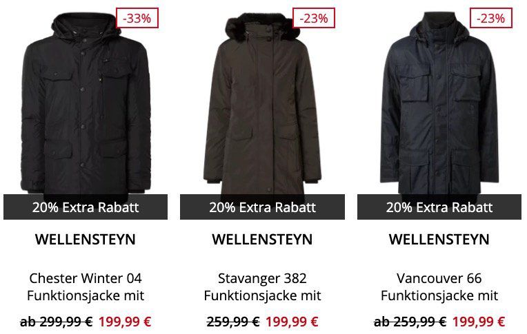 Jacken Sale bei Peek & Cloppenburg* + 20% Gutschein   z.B. Wellensteyn Chester Winter 04 für 159,99€ (statt 209€)