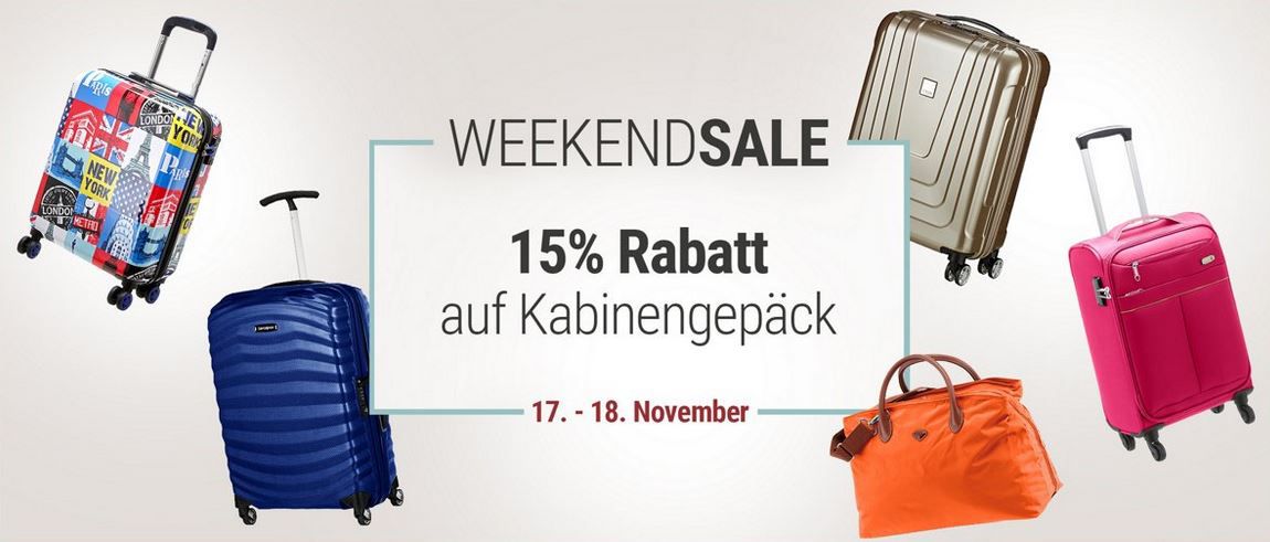 Koffer Direkt mit 15% Rabatt auf Kabinengepäck bis Mitternacht + weitere 5% bei Vorkasse