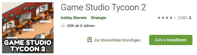 Game Studio Tycoon 2 (Android) gratis statt 3,09€