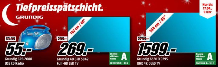 Media Markt Grundig Tiefpreisspätschicht: z.B. GRUNDIG 40 GFB 40  FullHD TV für 269€
