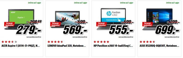 Media Markt: GiGaGünstig Notebooks Sale: z.B. ACER Aspire 1   14 Zoll Notebook für 279€