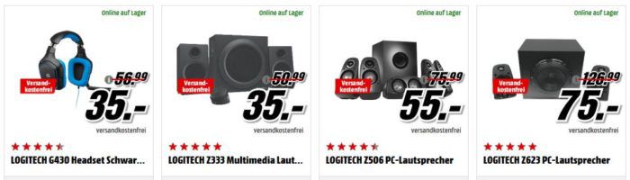 Media Markt Logitech Tiefpreisspätschicht   z.B. Logitech Z333 Multimedia Lautsprecher für 35€