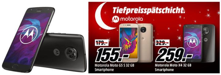 Media Markt Motorola Tiefpreisspätschicht   z.B. MOTOROLA moto x4 32 GB Dual SIM Smartphone für 259€