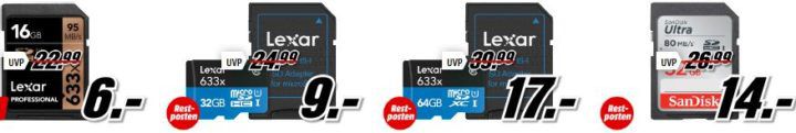 Media Markt Knallhart reduziert: günstige Video  Kameras & Zubehör   z.B. LEXAR Micro SDHC 64 GB für 17€