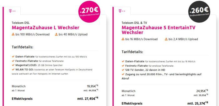 Telekom DSL & Entertainment TV für Neukunden und Wechsler bis 100 MBit/s. ab 22,66€ mtl.