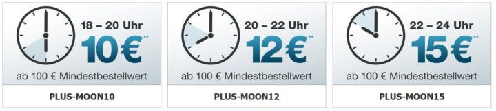 Plus.de Moonlight Shopping mit Staffelrabatten bis 15€ ab 100€ MBW