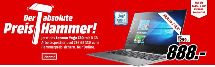 MM Preishammer: LENOVO Yoga 720 Convertible 256 GB 13.3 Zoll für 888€ (statt 1.199€)