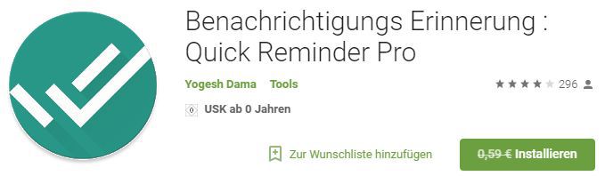 Quick Reminder Pro (Android) gratis statt 0,59€