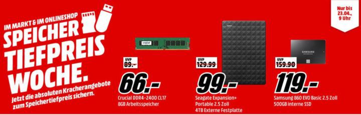 Media Markt Speicher Tiefpreiswoche letzter Tag mit Mega Angeboten bis 9 Uhr