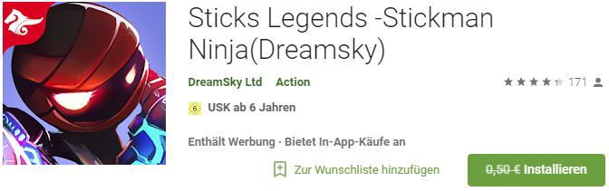 Sticks Legends  Stickman Ninja (Android) gratis statt 0,50€