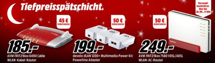 Media Markt Netzwerk Tiefpreisspätschicht: z.B. AVM FRITZ!DECT 210 smart Steckdose im Doppelpack für 77€