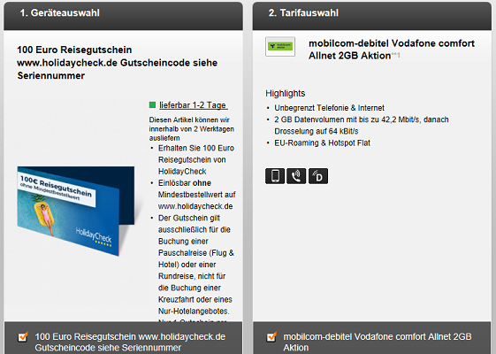 Vodafone comfort Allnet mit 2GB für 7,49€* mtl. + 100€ Holidaycheck Gutschein