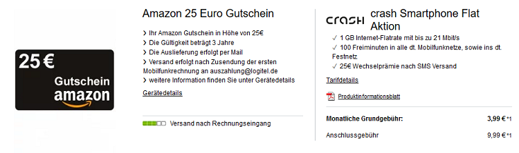 Klarmobil (crash) Tarif mit 100 Freiminuten + 1 GB für 3,99€ mtl. + 25€ Amazon Gutschein oder JBL Clip 3