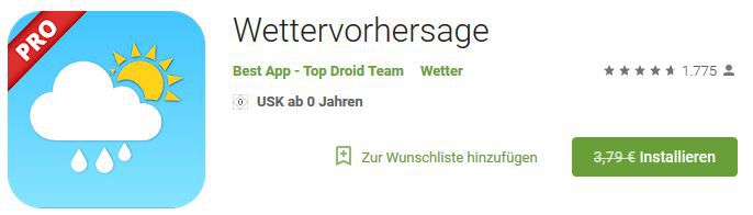 Wettervorhersage Pro (Android) gratis statt 3,79€