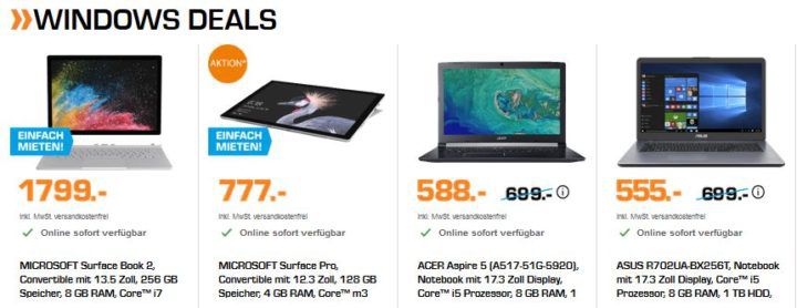SATURN Late Night Shopping: Windows Notebooks   z. B. ACER ASPIRE 5 A517 für 588€ (statt 699€)