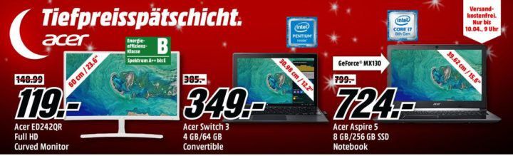 Media Markt Acer Tiefpreisspätschicht: z.B. ACER Predator 27 Zoll Full HD Gaming Monitor für 399€ (statt 519€)