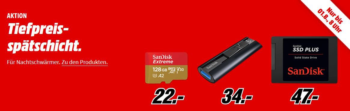 Media Markt SanDisk Tiefpreisspätschicht   günstiger Speicher z.B. SANDISK Plus 480 GB SSD für 47€ (statt 63€)