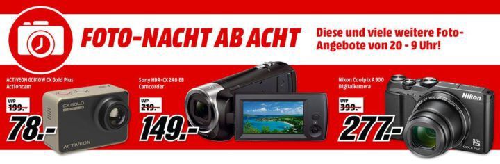 Media Markt Foto Late Night: z.B. NIKON Coolpix A900 Kompaktkamera für 277€ statt 315€