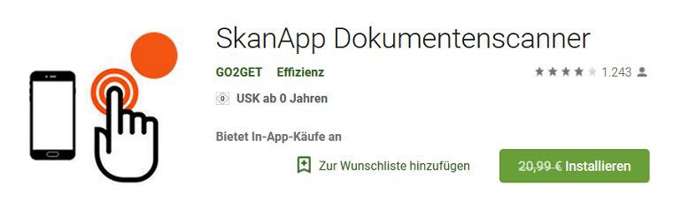 Android: SkanApp Dokumentenscanner gratis (statt 21€)