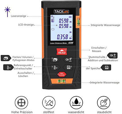 Tacklife HD40 Laser Entfernungsmesser für 18,99€ (statt 28€)