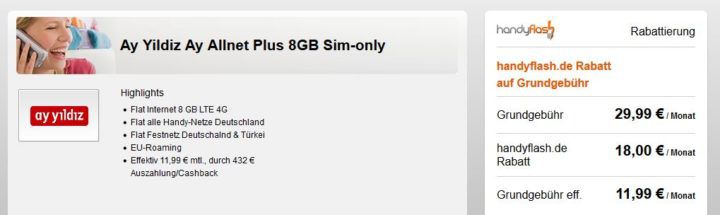 SIM only: AllNet Flat + 8 GB Daten LTE + TR Festnetz für eff. 11,99€
