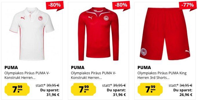 Olympiakos Piräus Sale   z.B. Langarm Poloshirt ab 7,99€ (statt 13€)