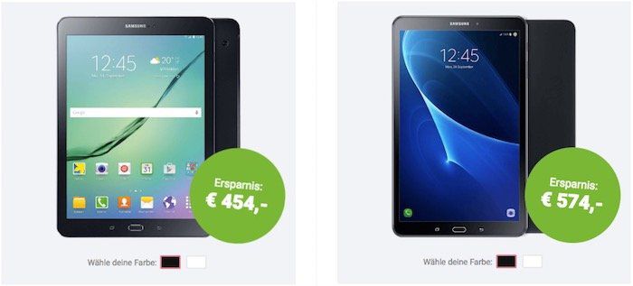 Samsung Galaxy Tab S2 oder A für je 4,95€ + o2 Blue Data L mit 6GB LTE ab 9,99€ mtl.