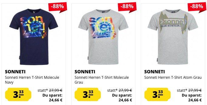 Sonneti T Shirts für je 3,33€ zzgl. Versand (statt 7€)