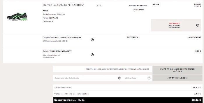 Asics GT 1000 5 Herren Laufschuhe für 58,36€ (statt 70€)