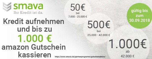 Smava Kredit mit ab 0,69% effektiver Jahreszins + bis zu 1.000€ Amazon Gutschein