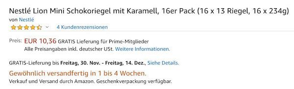 3,7kg Nestlé Lion Mini Schokoriegel mit Karamell ab 10,36€ (statt 20€)