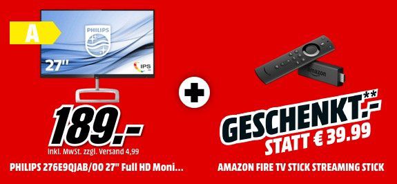 Philips 276E9QJAB 27 Monitor + Fire TV Stick für 159€ (statt 205€)