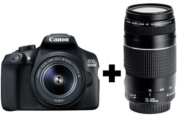 CANON EOS 1300D Spiegelreflexkamera + EF S 18 55mm + 75 300mm Objektiv für 299€ (statt 380€)