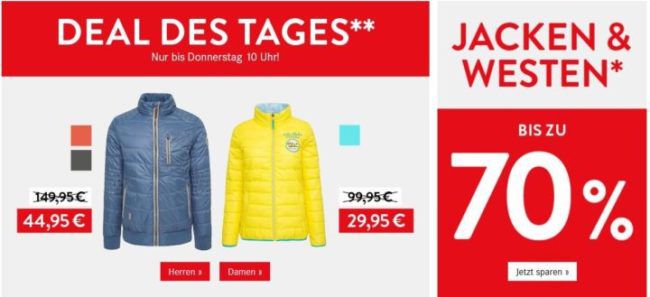 CAMP DAVID SOCCX & SOCCX mit 70%% Rabatt auf Westen und Jacken z. B. Damen Wendeweste ab 29,95€