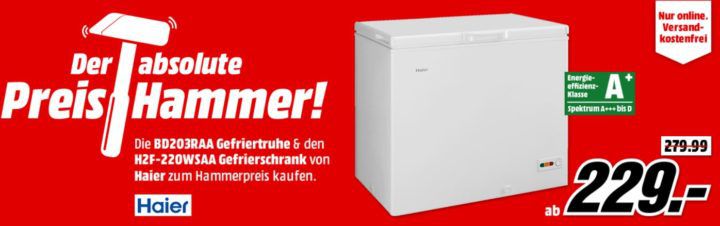 MM Preishammer: HAIER BD203RAA Gefriertruhe mit 203 l u. A+ für 229€ (statt 320€)