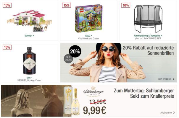 Galeria Kaufhof Muttertags Sonntagsangebote   z.B. 15% auf GIN & Lego o. 20% auf Uhren und Schmuck uvam.