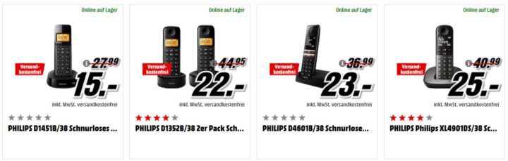 Media Markt Preishammer: top günstige Schnurlos Haustelefone von Philips ab 15€