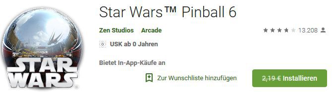 Star Wars Pinball 6 (Android/iOS) gratis statt 2,19€