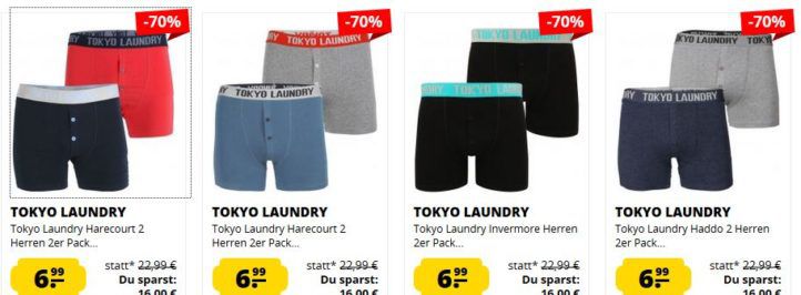 Tokyo Laundry Herren Boxershorts im Doppelpack ab 3,33€ + VSK