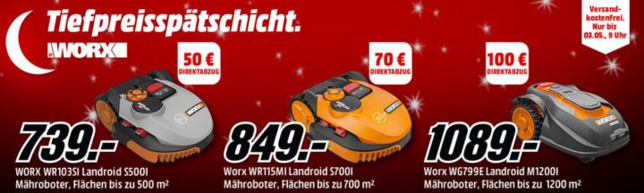 Media Markt Tiefpreisspätschicht mit Top Angeboten für WORX Mähroboter