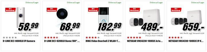 Media Markt: günstige Smart Home Sicherheits Angebote   z.B. D LINK DCS 8000LH IP Kamera für 38,99€ (statt 53€)