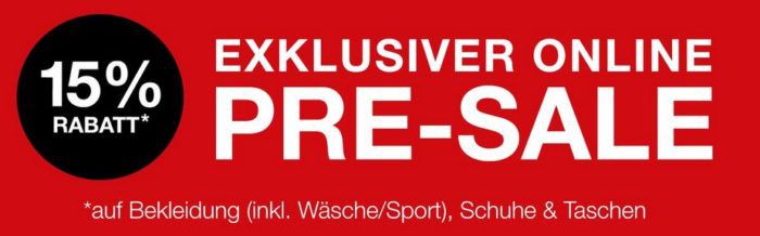 Galeria Kaufhof Presale mit 15% Rabatt auf Fashion inkl. Taschen und Schuhe bis Mitternacht