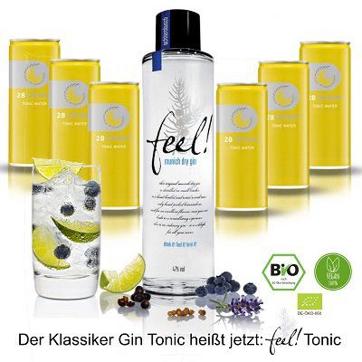 Feel! Munich Dry Gin (500ml, 47 Vol %) + 6 x 28 Drinks Tonic Water für 27,90€ inkl. 1,50€ Pfand (statt 42€)