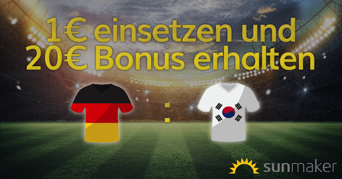 Abgelaufen! Deutschland vs. Südkorea: 1€ einzahlen & 20€ Wettbonus abstauben (nur Neukunden)