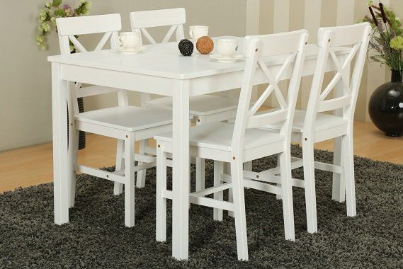 5 teilige Kiefer Landhaus Essgruppe in weiß für nur 89€