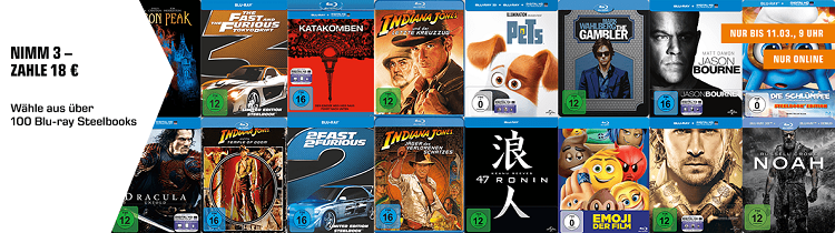 Saturn: 3 Blu rays im Steelbook für 18€