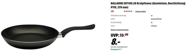 BALLARINI 39T100.28 Bratpfanne 27cm für 8€ (statt 12€)