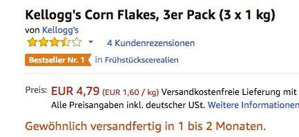 Fehler? 3er Pack mit 3kg Kelloggs Corn Flakes ab 4,79€ (statt 25€)