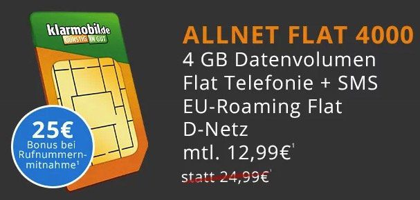 Vodafone Allnet Flat mit 4GB für 12,99€ mtl. + Weber Smokey Joe Holzkohlegrill für einmalig 4,95€